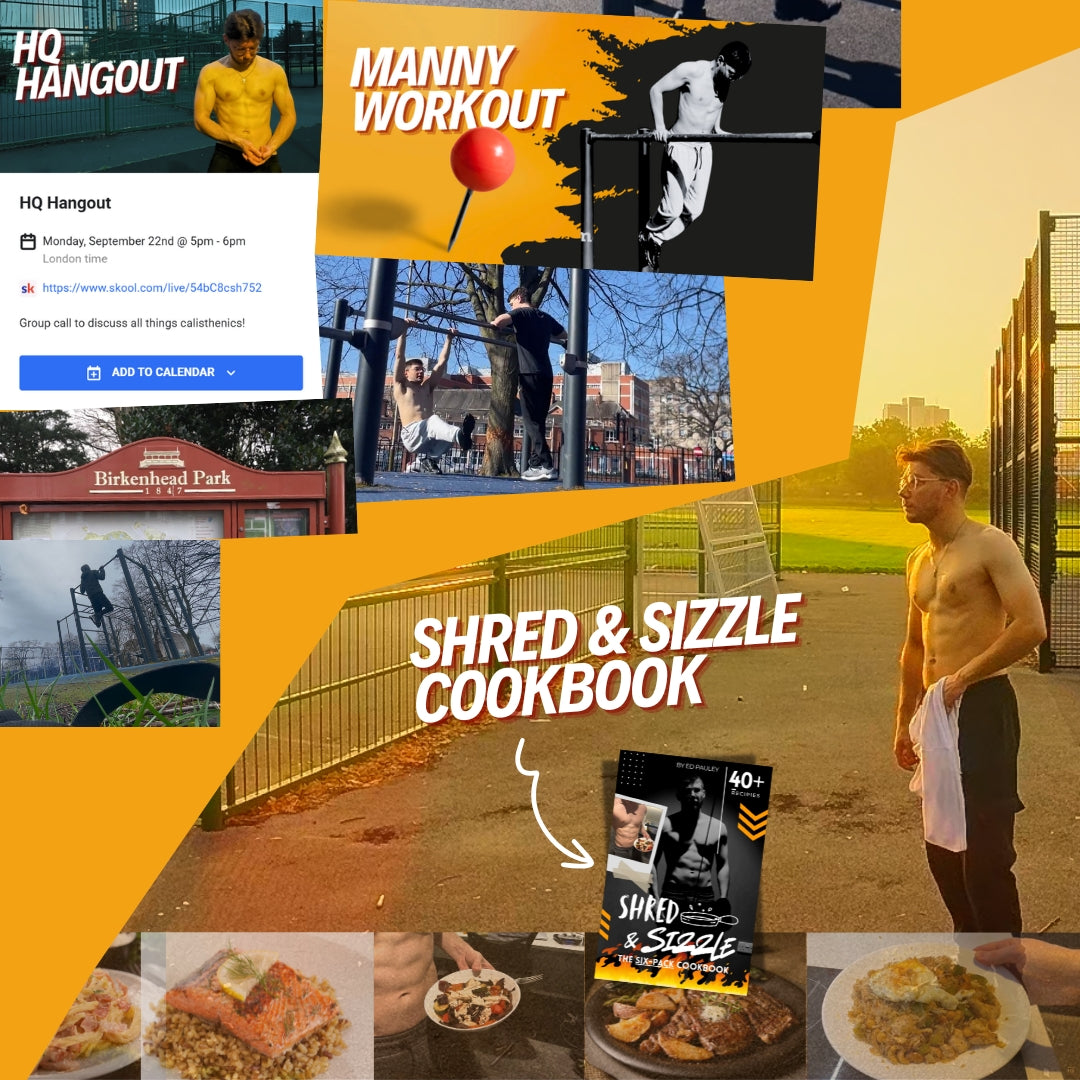High-protein nutrition guidance and London calisthenics meet-ups for community training.