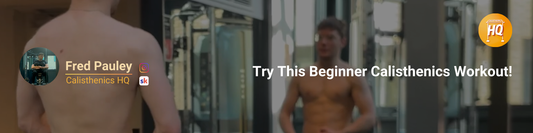 Blog thumbnail for "Do This Beginner Calisthenics Workout Every Day" by Calisthenics HQ, featuring workout title, author, and bar training background.